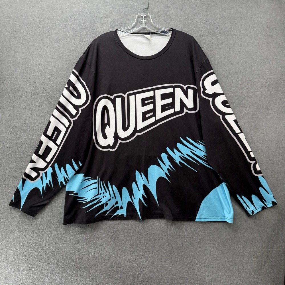 Queen Graphic Long Sleeve Tee Black Blue Abstract Print Plus Size 5XL Streetwear